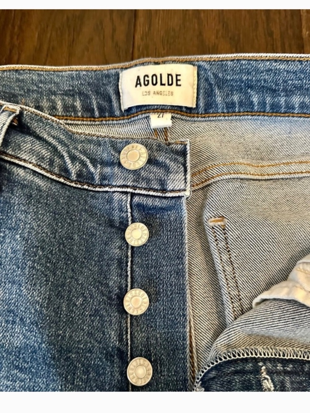 AGOLDE Nico High Rise Slim Jeans in Shoreline | Size 27 | Distressed Button Fly - Picture 6 of 8